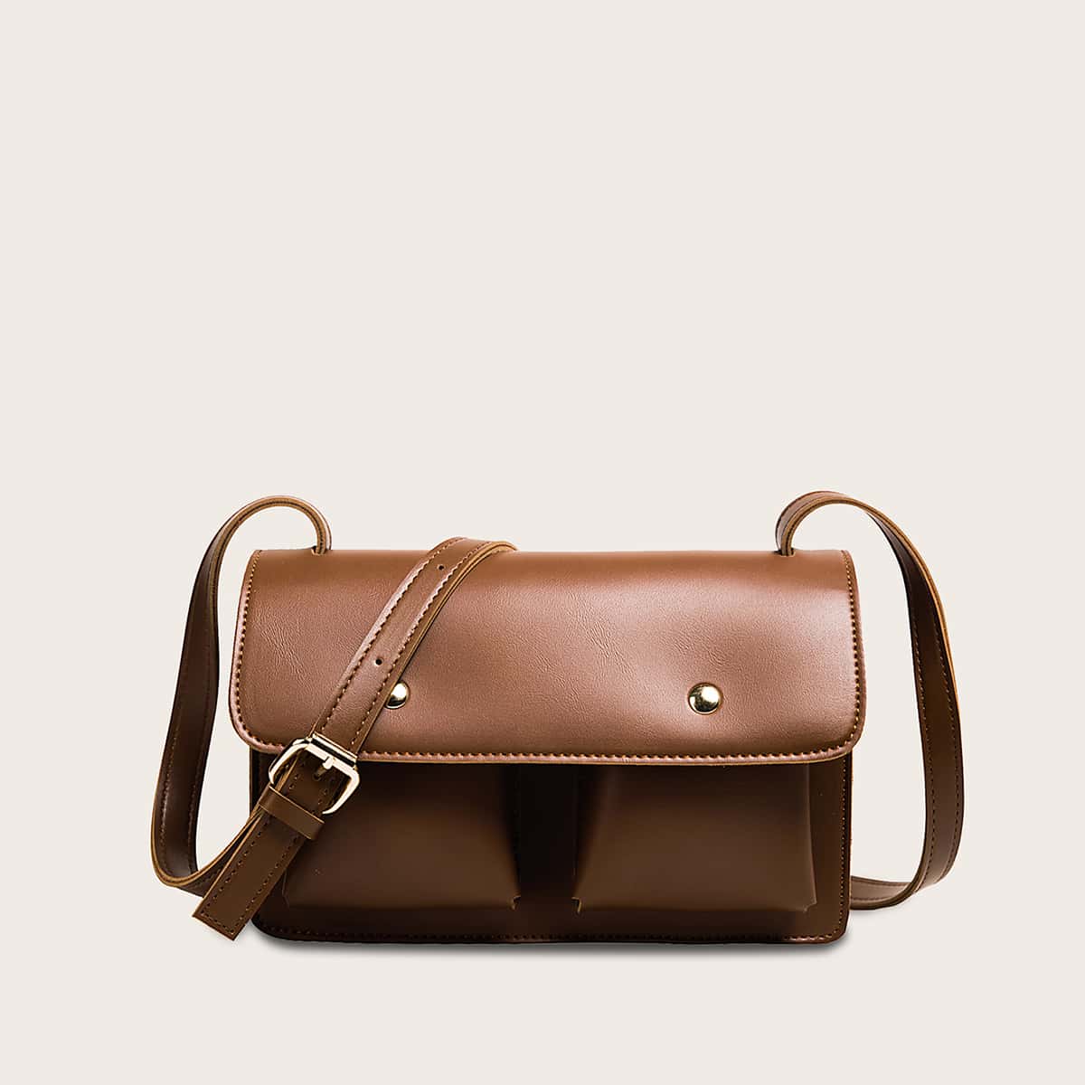 

Double Pocket Front Flap Crossbody Bag, Brown