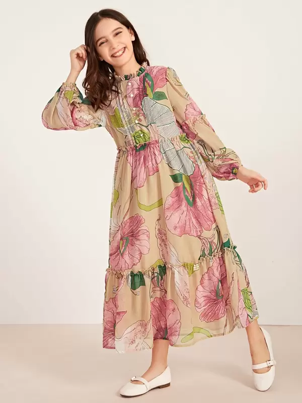 Size S 60\u2019s floral dress with sheer balloon sleeves