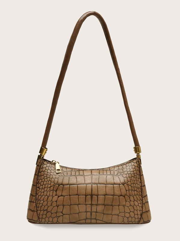 

Croc Embossed Baguette Bag, Brown