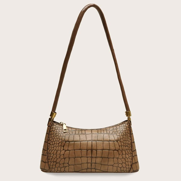 

Croc Embossed Baguette Bag, Brown