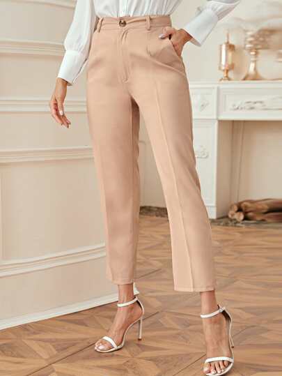 Solid Pocket Detail Tailored Pants