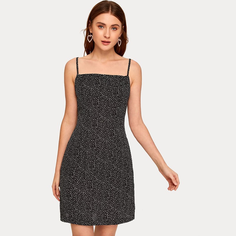 

Dalmatian Print Cami Dress, Black