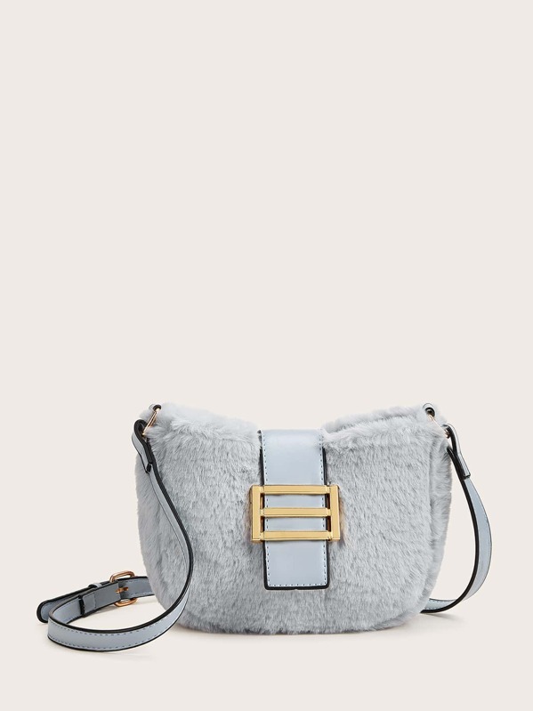 

Faux Fur Fluffy Crossbody Bag, Blue