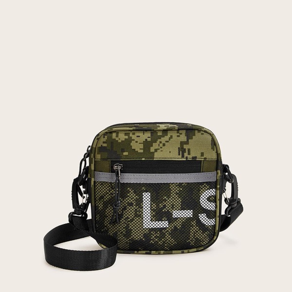 

Camouflage Mesh Panel Crossbody Bag, Multicolor