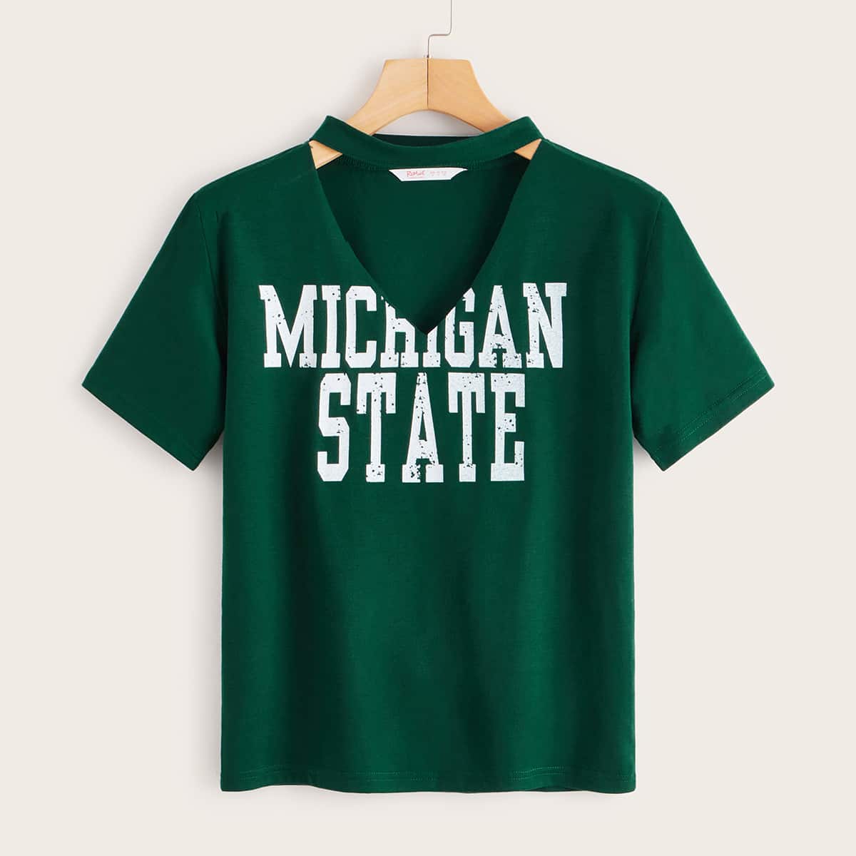 

Letter Graphic Choker Neck Tee, Green