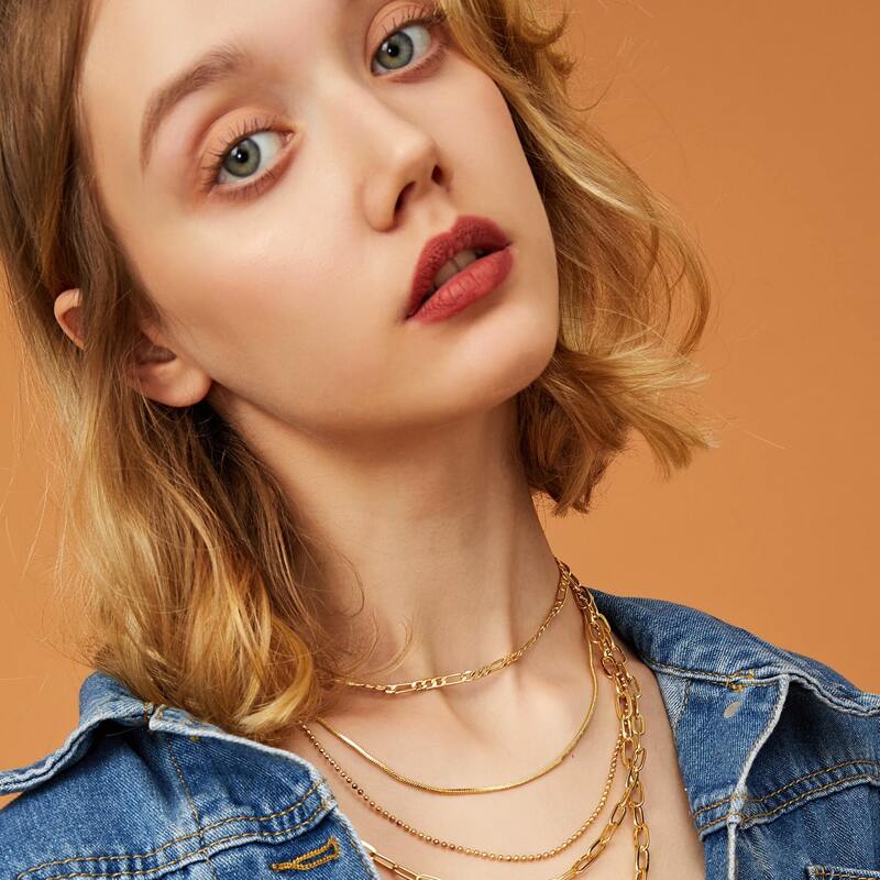 

1pc Multi Layer Chain Necklace, Gold
