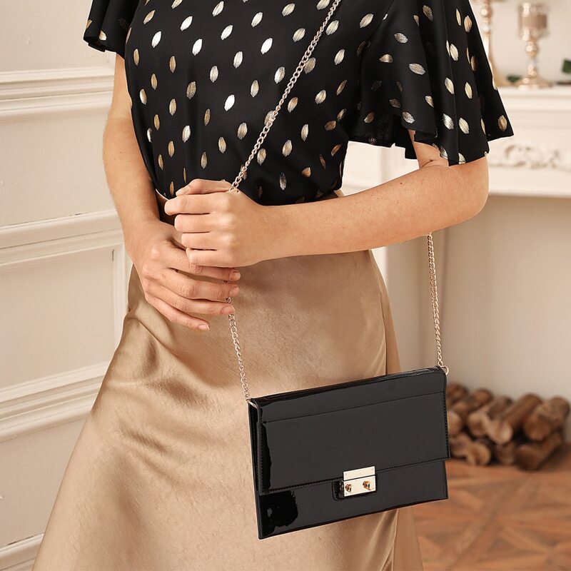 Push Lock Minimalist Clutch Bag, Black