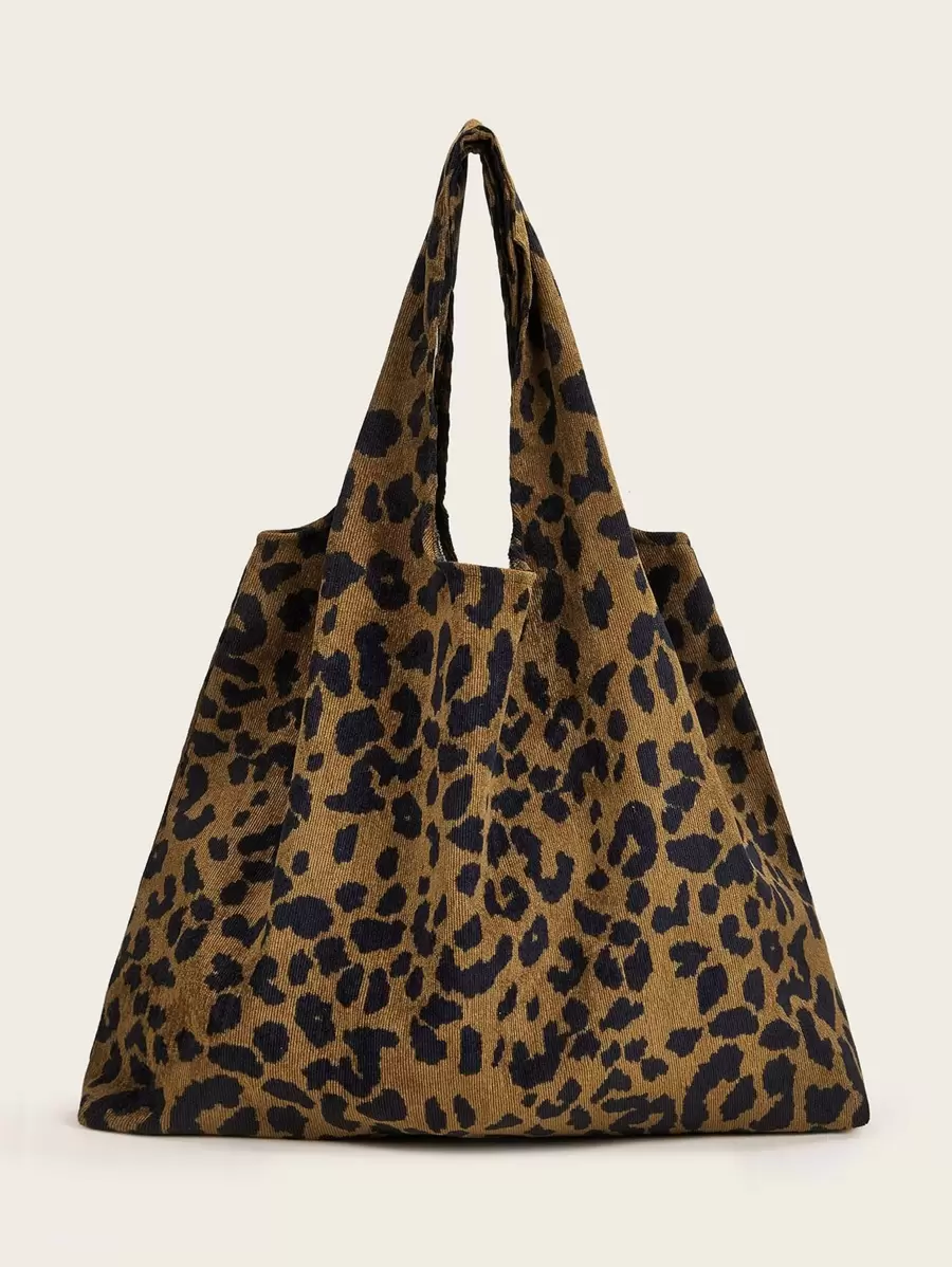 Leopard Corduroy Tote Bag - Multicolor - View 1