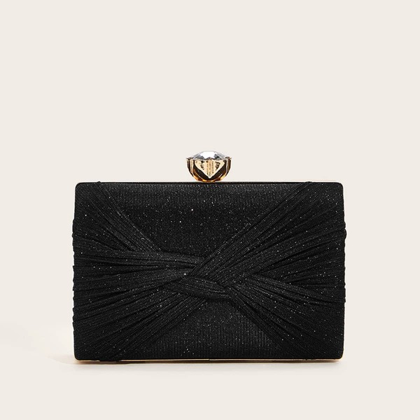 

Pleated Detail Glitter Clutch Bag, Black