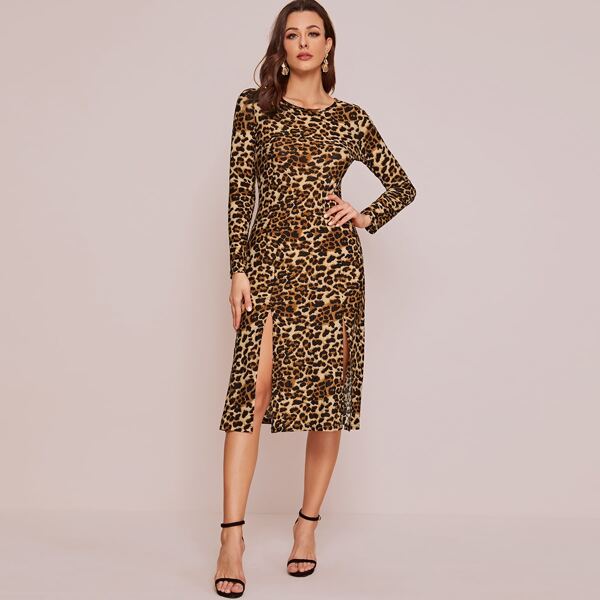 

Leopard Print Split Thigh Dress, Multicolor