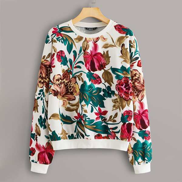 

Plus Floral Print Pullover, Multicolor