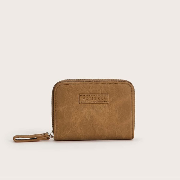 

Letter Patch Decor Card Case, Camel