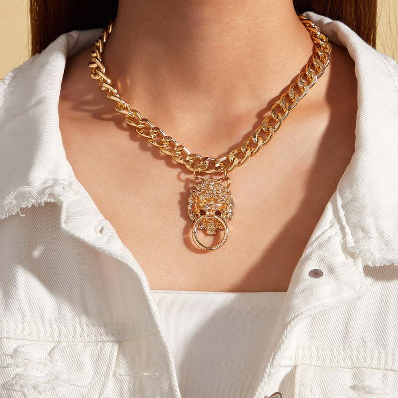

1pc Lion Head Chain Necklace, Gold