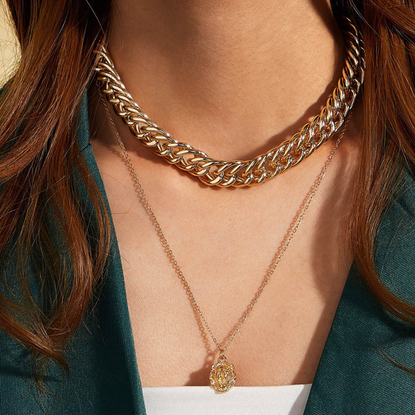 

2pcs Lion Charm Chain Necklace, Gold