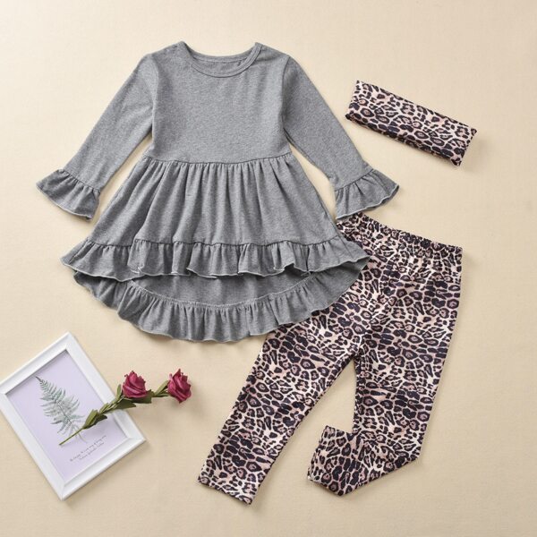 

Toddler Girls Ruffle Hem Tee & Leopard Leggings & Headband, Multicolor