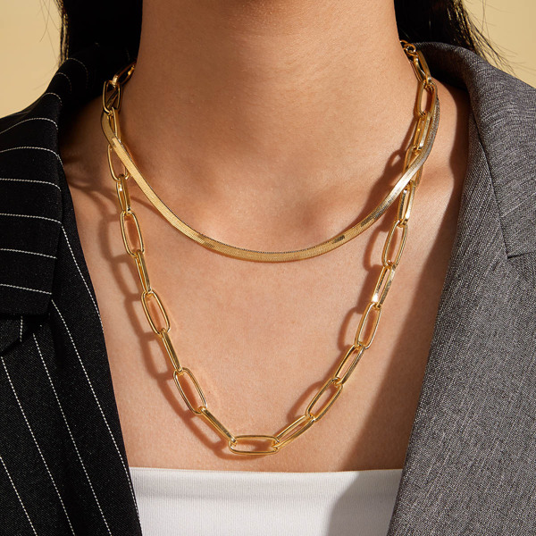 

2pcs Simple Chain Necklace, Gold