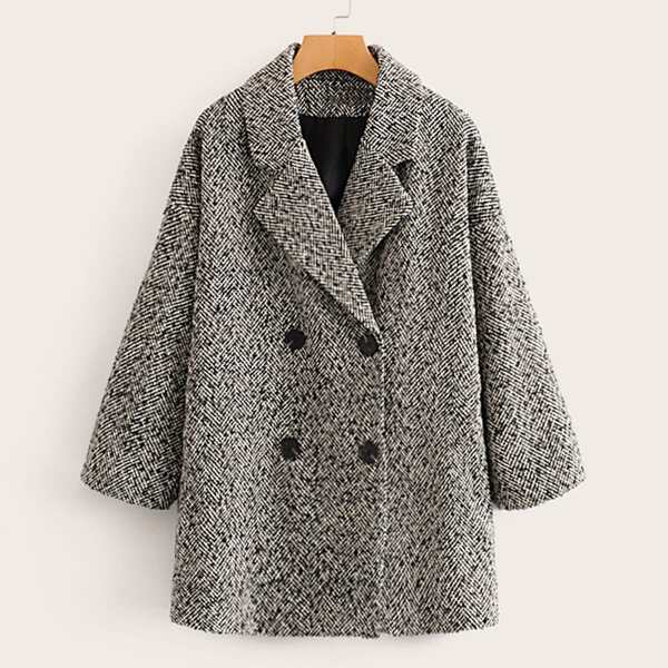 

Space Dye Lapel Collar Pea Coat, Grey