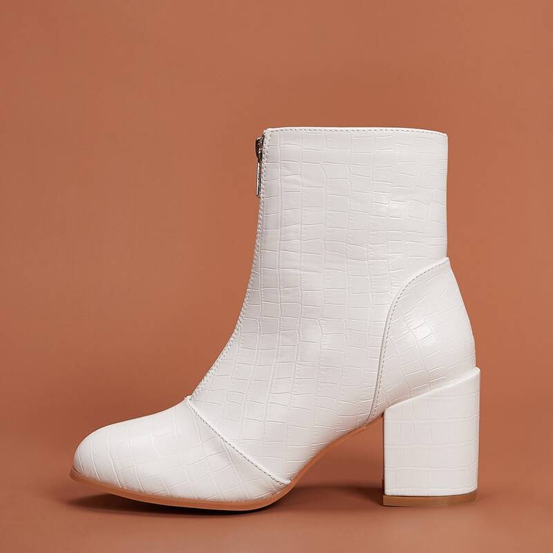 

Croc Embossed Zip Front Chunky Boots, White
