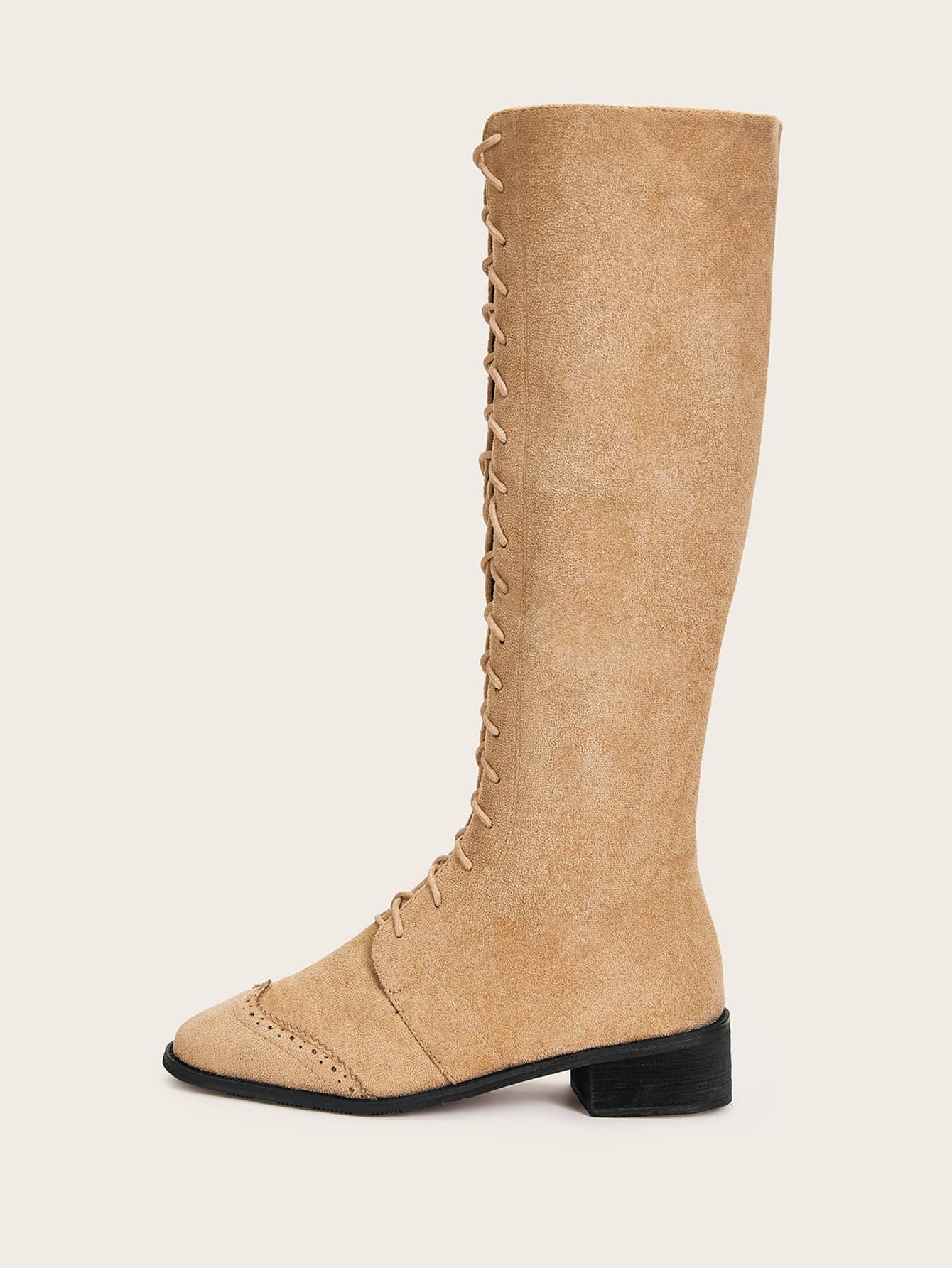 lace-up front suede knee high boots