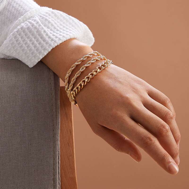 

3pcs Simple Chain Bracelet, Gold