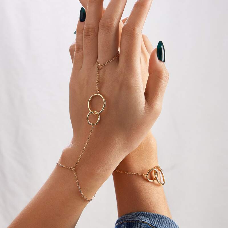 

2pcs Link Decor Finger Chain Bracelet, Gold