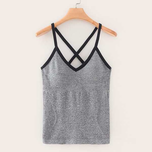 

Contrast Binding Crisscross Back Cami Top, Grey