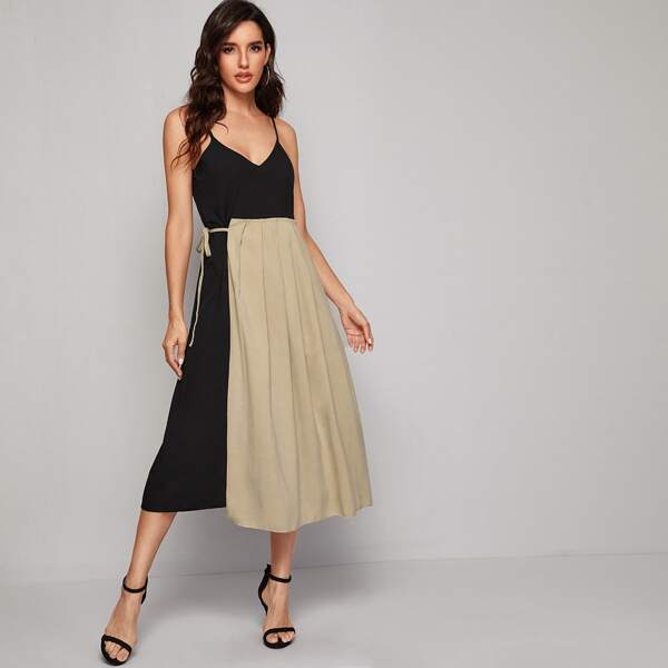 

Contrast Panel Tie Side Cami Dress, Multicolor