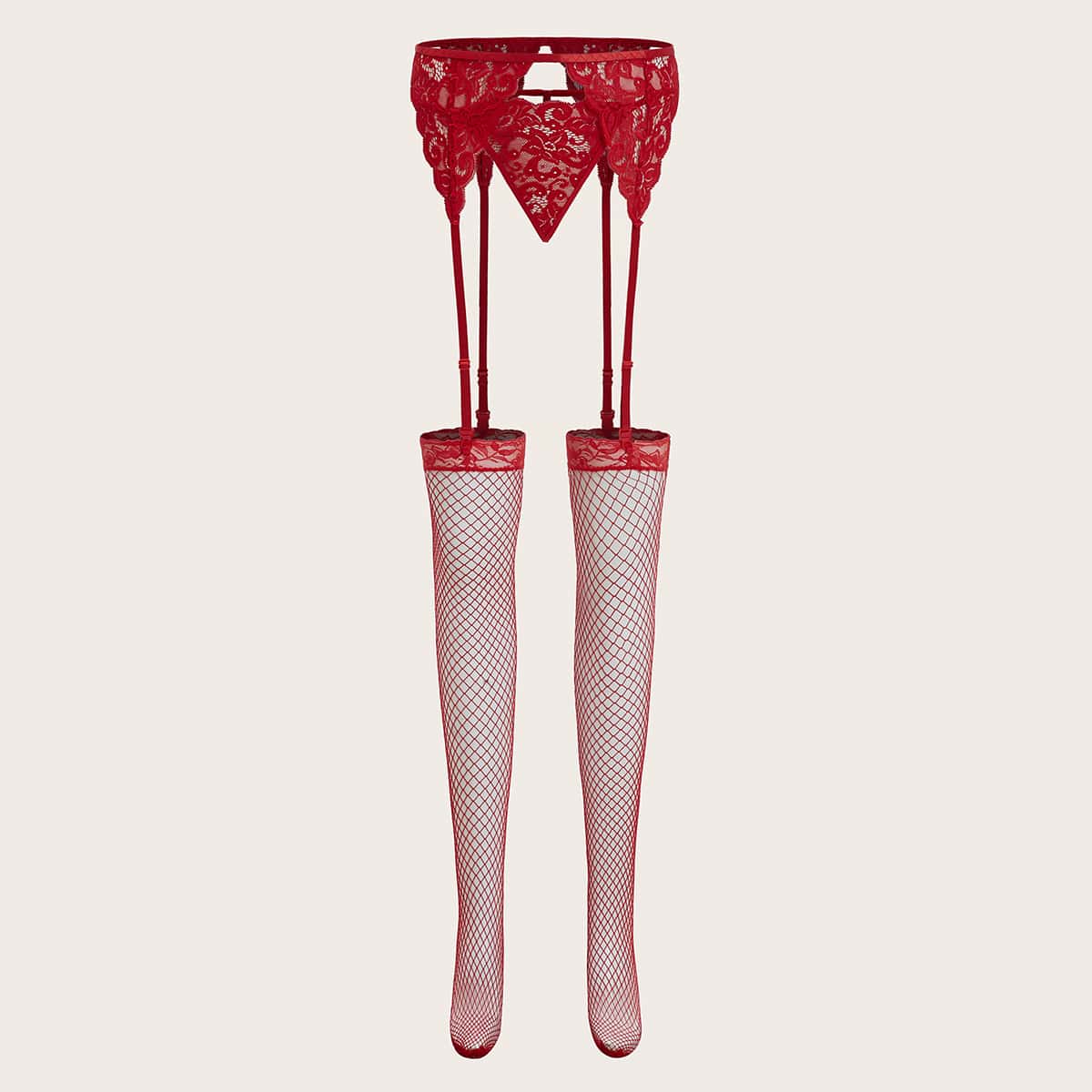 

Floral Lace Thong & Garter & Stockings, Burgundy