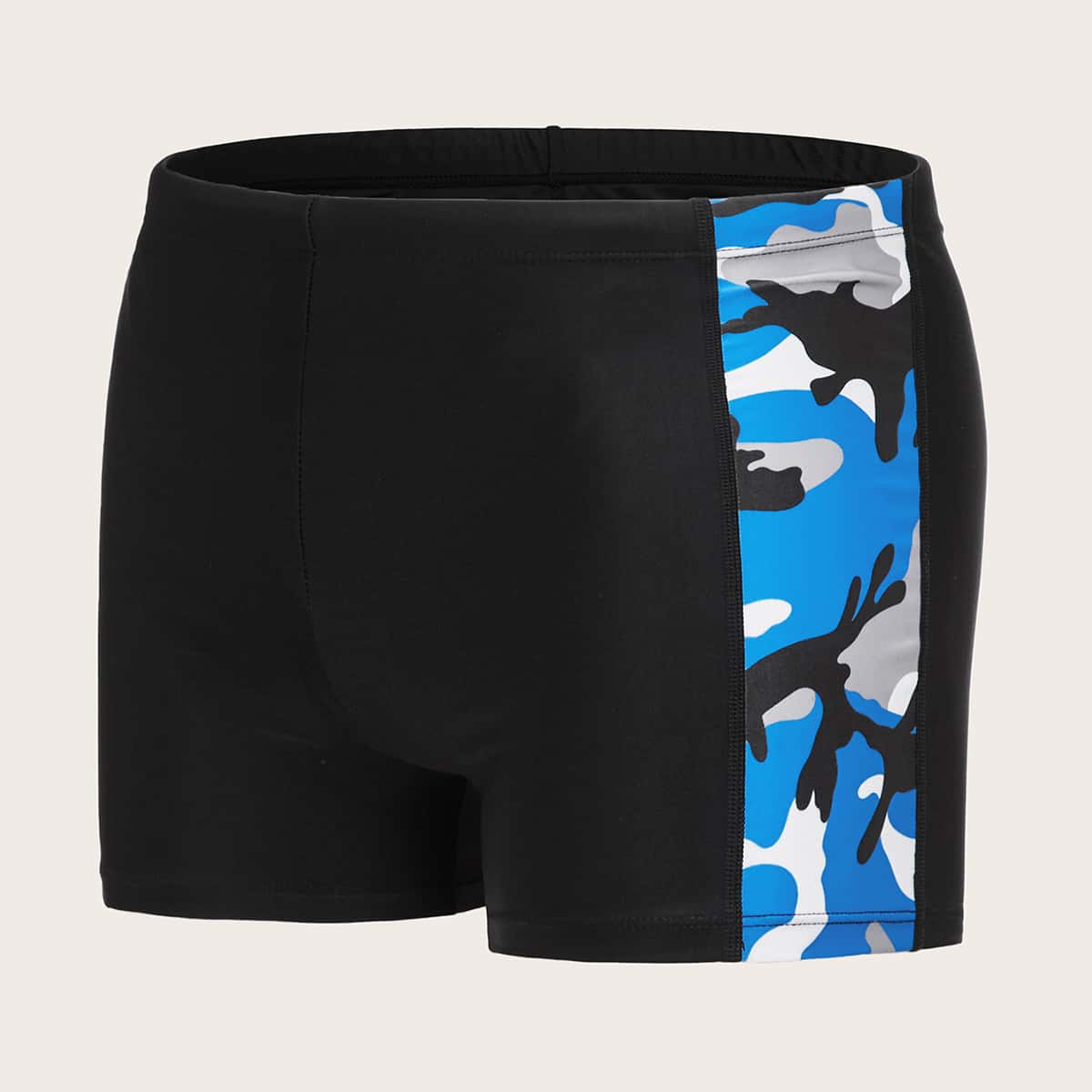 

Guys Contrast Camo Square Leg Swim Trunks, Black