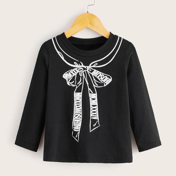 

Toddler Girls Letter And Graphic Print Tee, Black