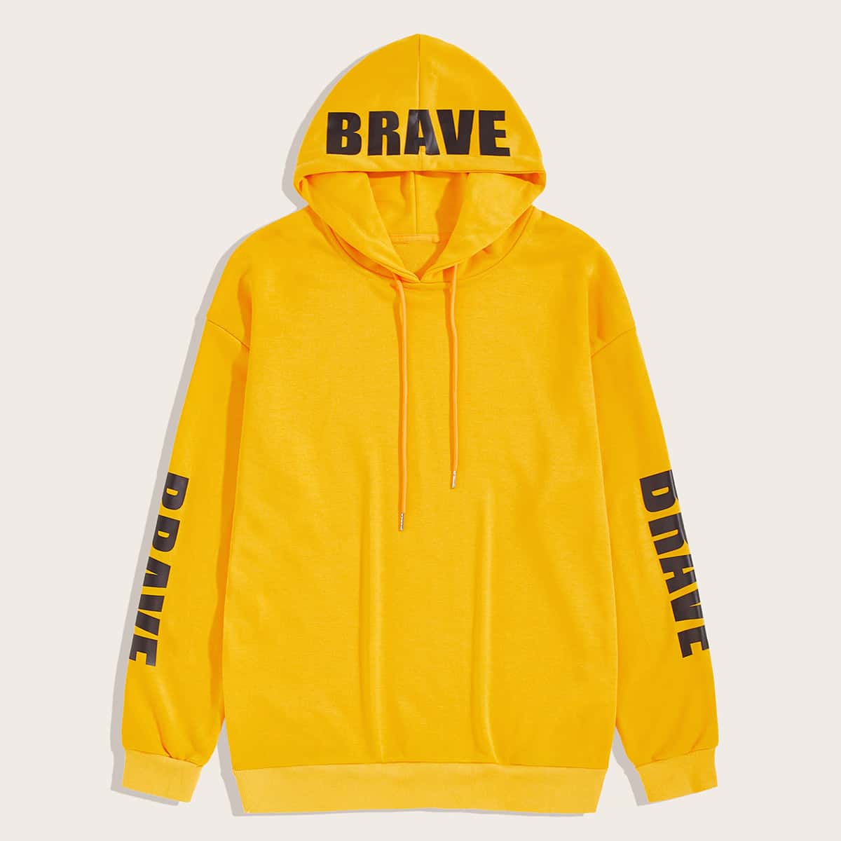 

Guys Letter Graphic Drawstring Hooded Sweatshirt, Yellow bright
