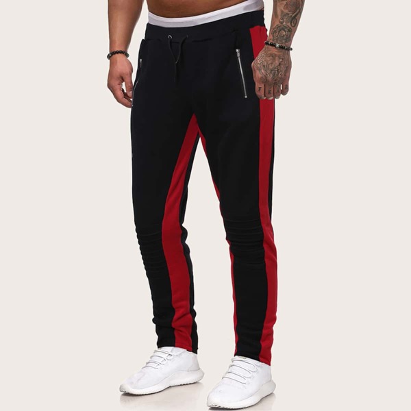 

Men Color-Block Zip Detail Drawstring Waist Sweatpants, Black