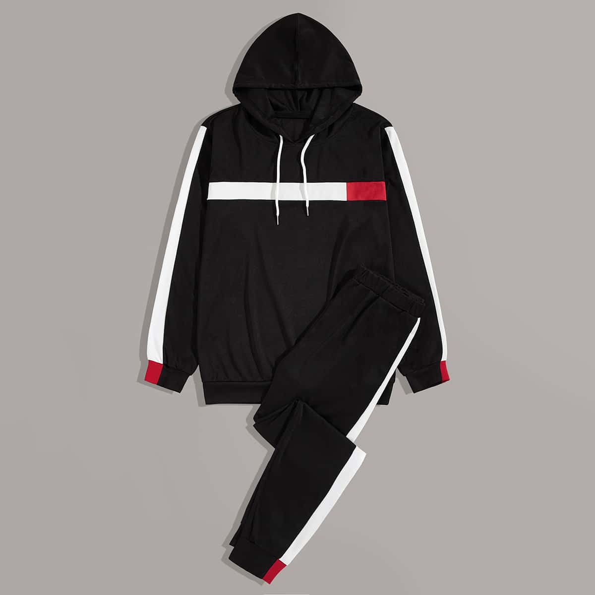 

Guys Color-Block Drawstring Hooded Sweatshirt & Sweatpants, Black