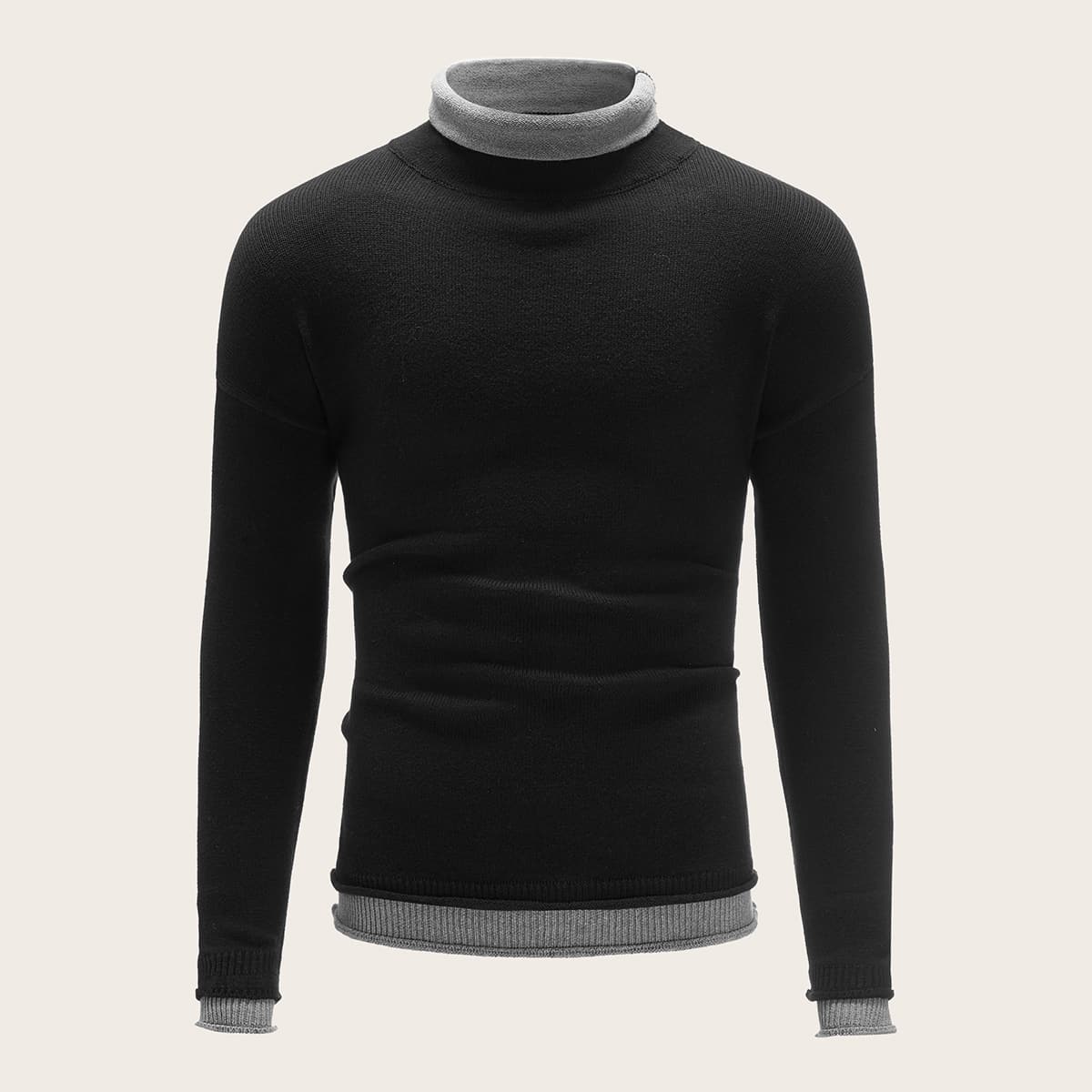 

Guys High Neck Color-Block Combo Sweater, Black