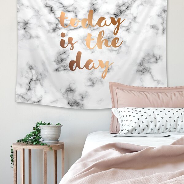

Slogan Graphic Marble Pattern Tapestry