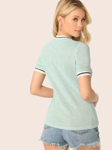 SHEIN Essnce Glitter From Fitting Ringer Tee - Baby Blue - View 2