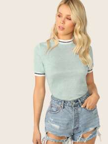 SHEIN Essnce Glitter From Fitting Ringer Tee - Baby Blue - View 1