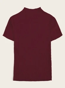 SHEIN Essnce 小高領羅紋針織修身T恤 - 酒紅色 - 查看 2