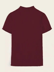 SHEIN Essnce 小高領羅紋針織修身T恤 - 酒紅色 - 查看 3