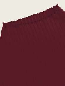 SHEIN Essnce 小高領羅紋針織修身T恤 - 酒紅色 - 查看 5