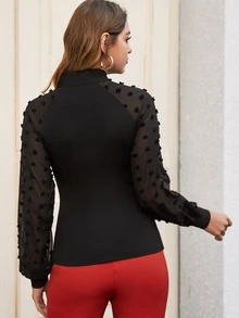 Top de cuello con cordón con malla en contraste - Negro - Ver 2