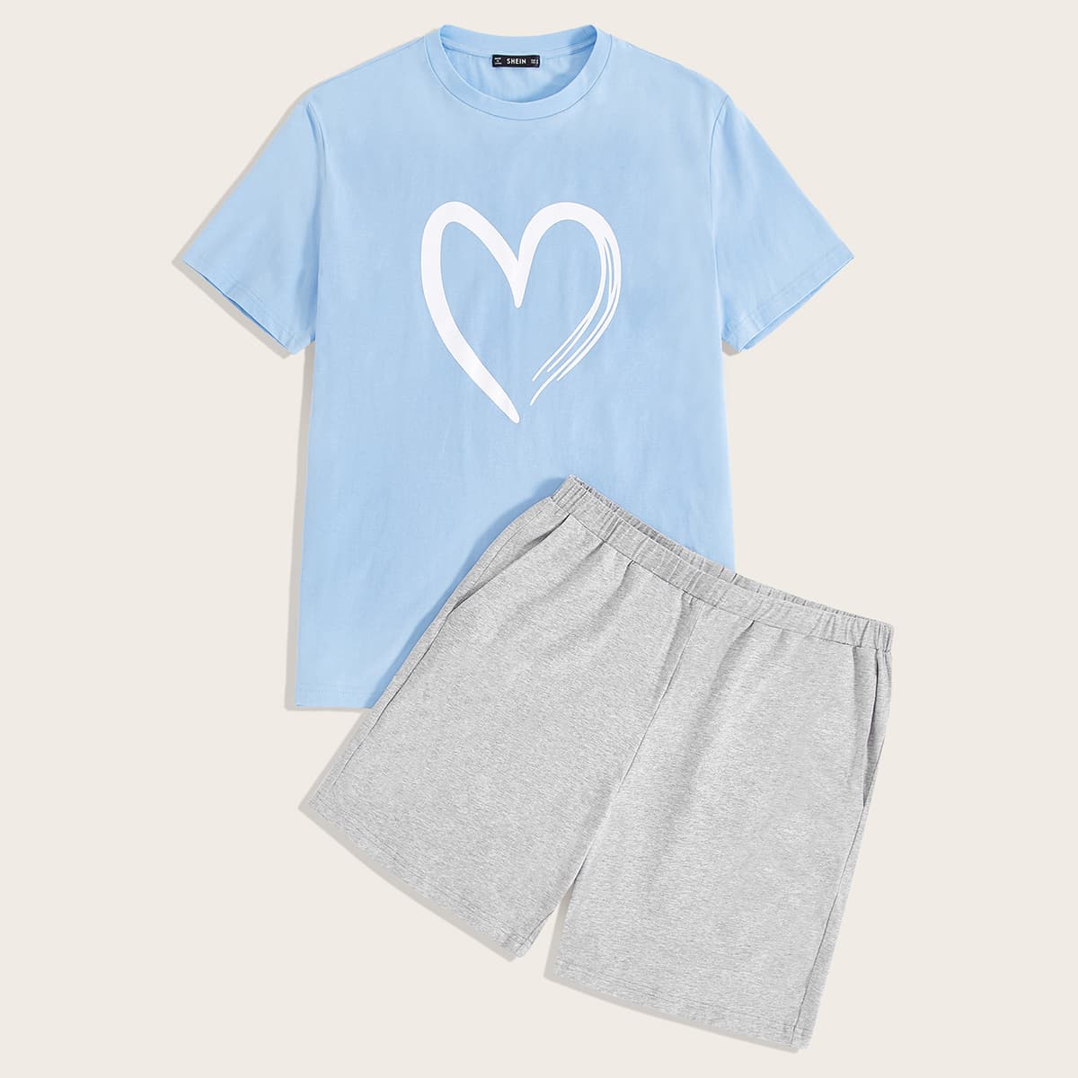 

Guys Heart Print Top & Shorts PJ Set, Multicolor