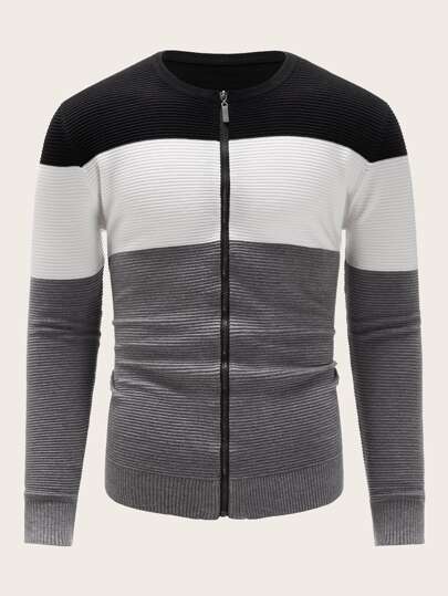 Men Cut And Sew Zip Through Cardigan