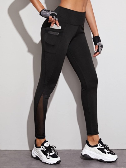 Mesh Insert Wide Band Waist Sports Leggings