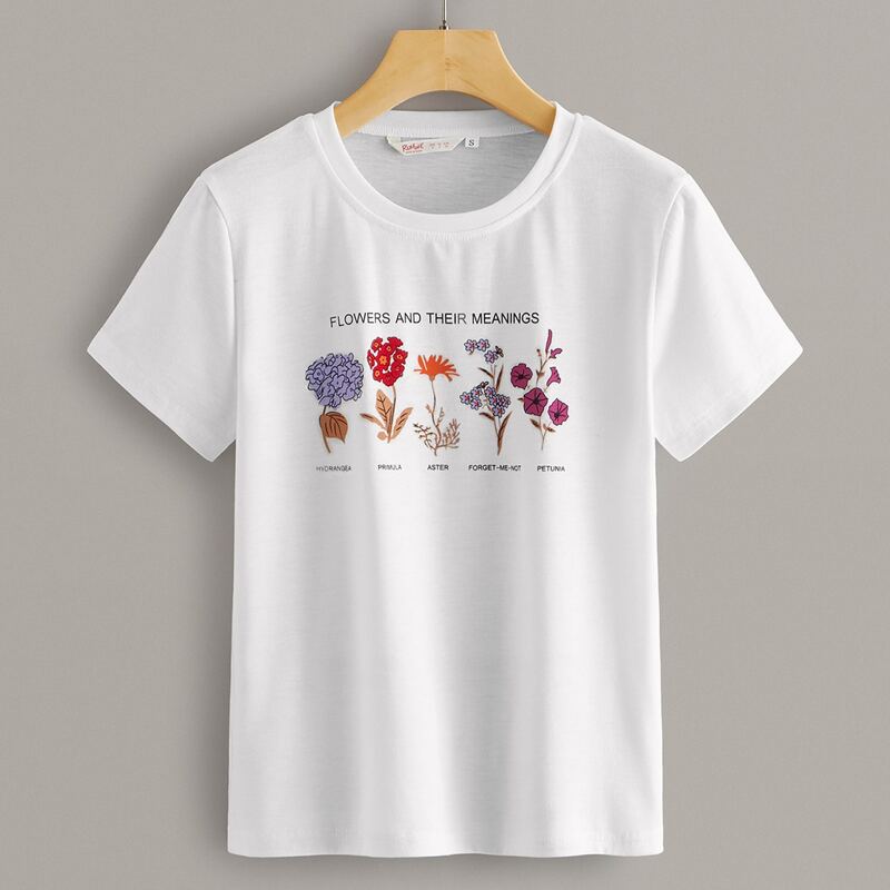 

Plants & Slogan Graphic Short Sleeve Tee, White