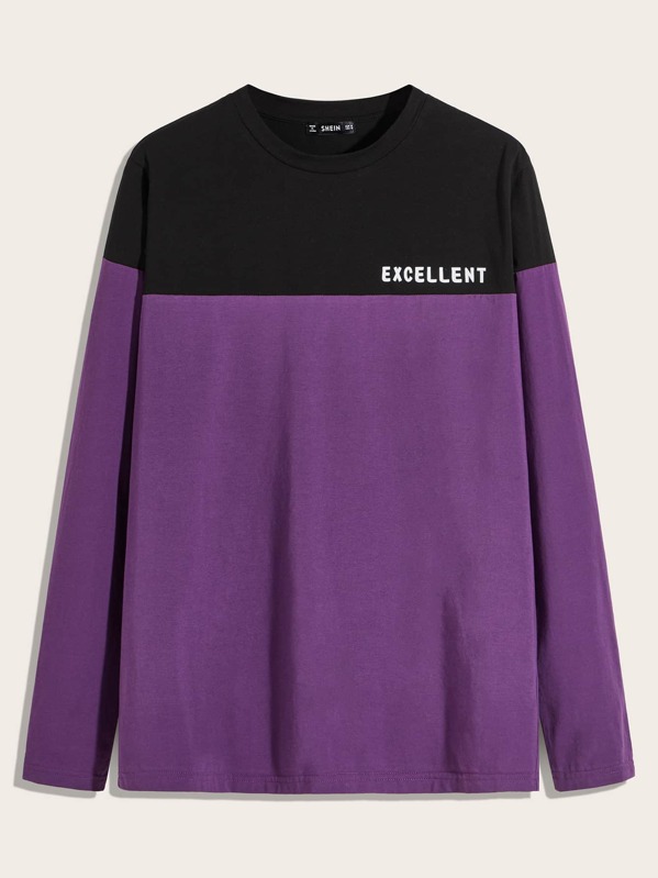 

Men Letter Graphic Colorblock Tee, Purple