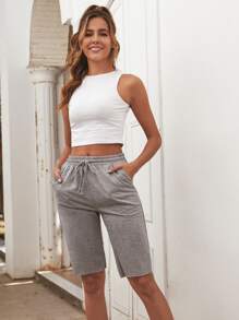Chiquease Heathered Knit Drawstring Bermuda Shorts - Grey - View 6