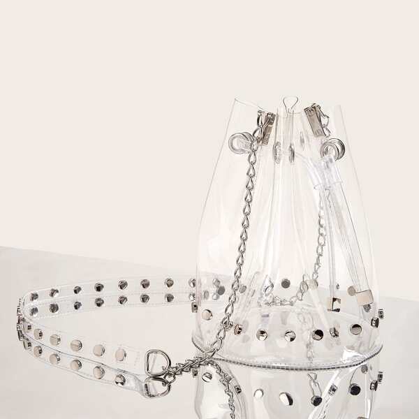

Transparent Studded Decor Crossbody Bag