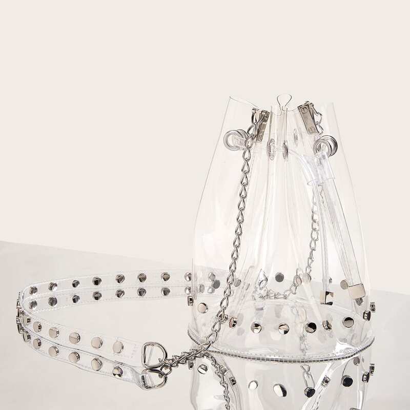 

Transparent Studded Decor Crossbody Bag