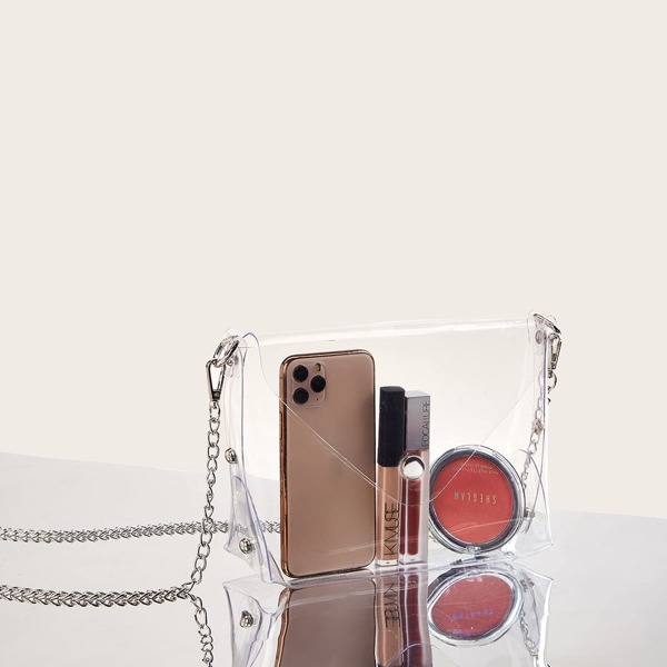 

Transparent Flap Chain Crossbody Bag